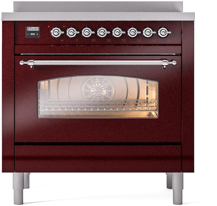 ILVE Nostalgie II 36 " Electric Range, Burgundy, Chrome Trim UPI366NMPBUC