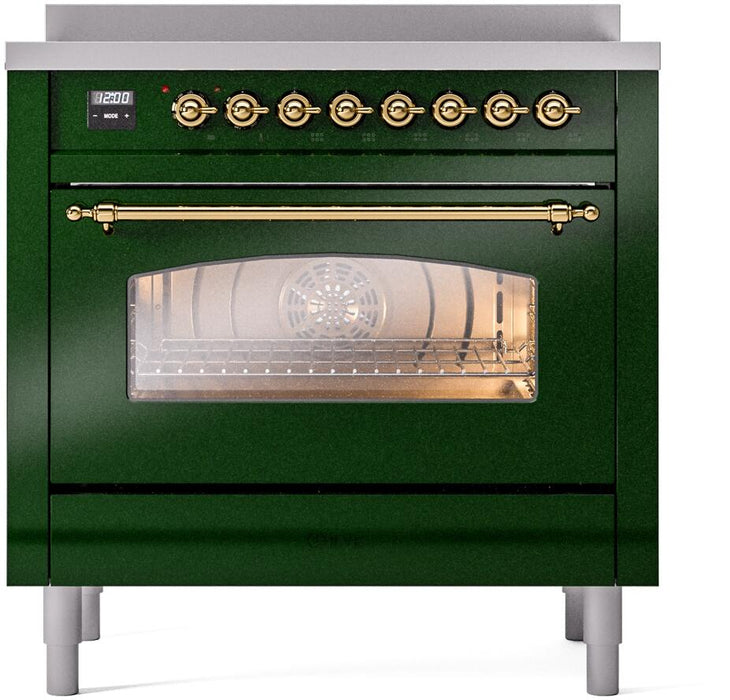 ILVE Nostalgie II 36 " Electric Range, Emerald Green, Brass Trim UPI366NMPEGG