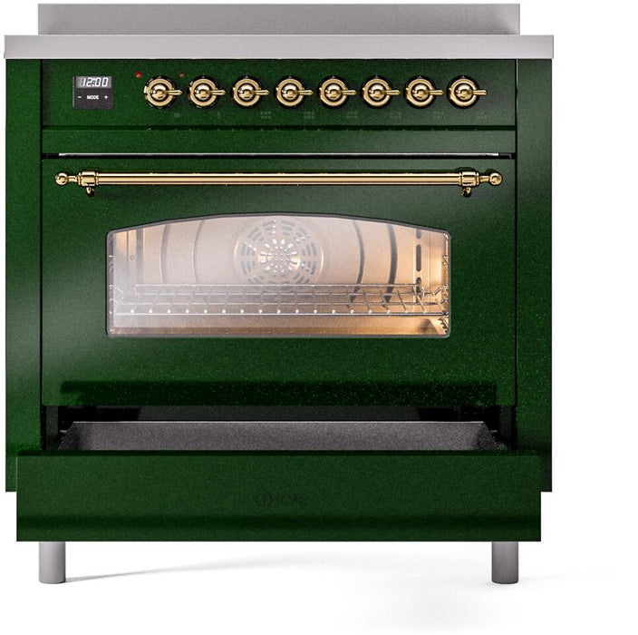 ILVE Nostalgie II 36 " Electric Range, Emerald Green, Brass Trim UPI366NMPEGG