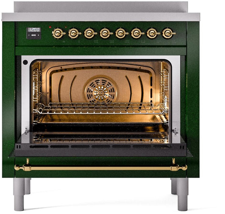 ILVE Nostalgie II 36 " Electric Range, Emerald Green, Brass Trim UPI366NMPEGG