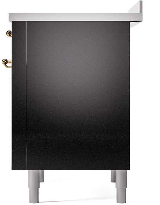 ILVE Nostalgie II 36" Electric Range, Glossy Black, Brass Trim UPI366NMPBKG