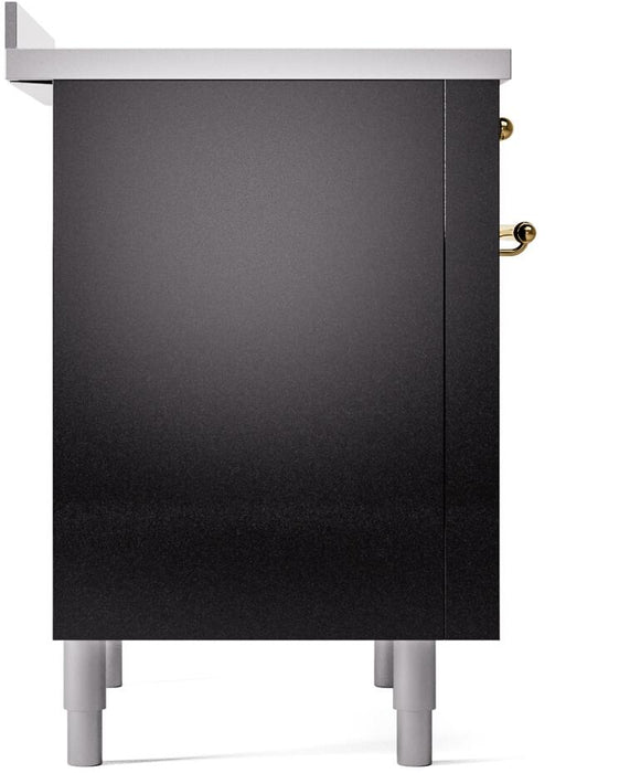 ILVE Nostalgie II 36" Electric Range, Glossy Black, Brass Trim UPI366NMPBKG