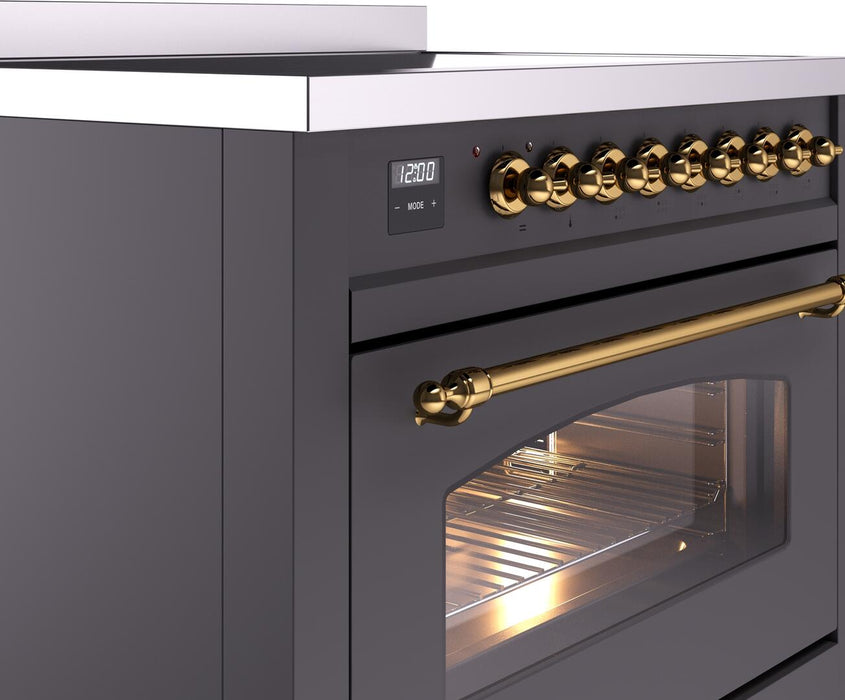 ILVE Nostalgie II 36" Electric Range, Matte Graphite, Brass Trim UPI366NMPMGG