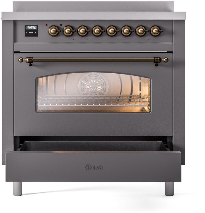 ILVE Nostalgie II 36" Electric Range, Matte Graphite , Bronze Trim UPI366NMPMGB