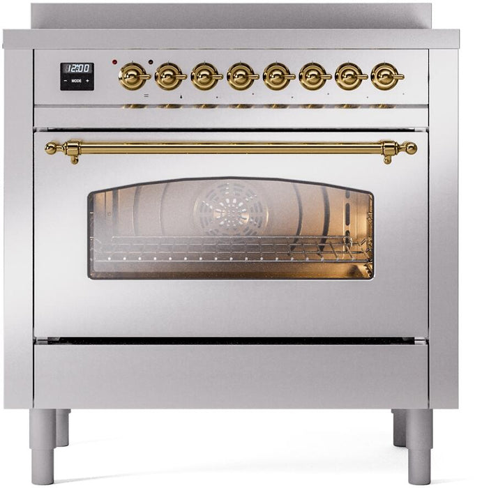 ILVE Nostalgie II 36 " Induction Range, Stainless Steel, Brass Trim UPI366NMPSSG