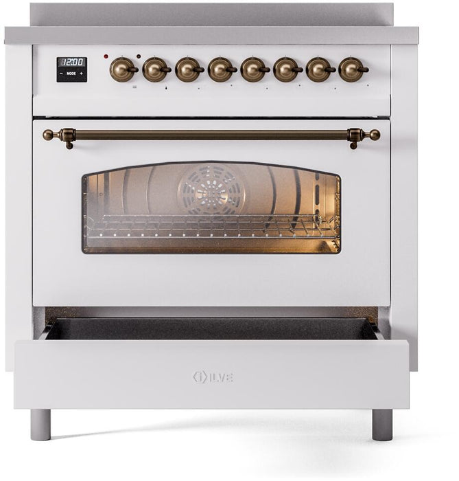 ILVE Nostalgie II 36" Electric Range, White, Bronze Trim UPI366NMPWHB