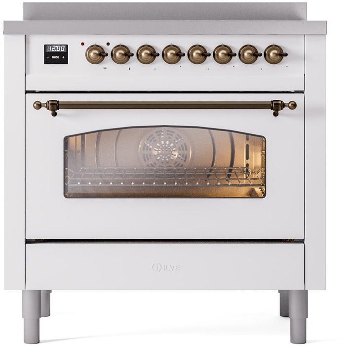 ILVE Nostalgie II 36" Electric Range, White, Bronze Trim UPI366NMPWHB