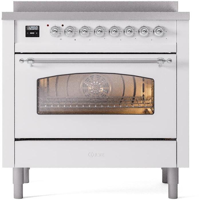 ILVE Nostalgie II 36" Electric Range, White , Chrome Trim UPI366NMPWHC