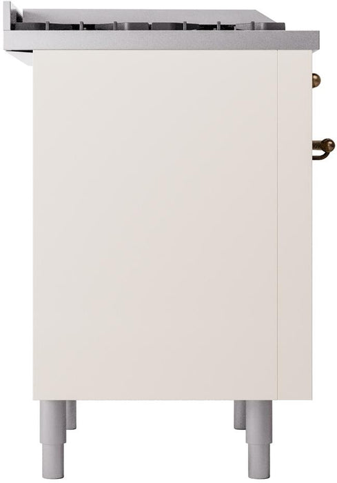 Ilve Nostalgie II 36 Inch Dual Fuel Natural Gas Freestanding Range in Antique White with Bronze Trim, UP36FNMPAWB