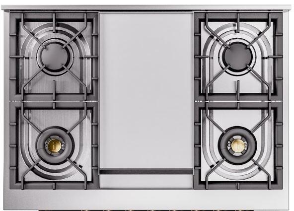 Ilve Nostalgie II 36 Inch Dual Fuel Natural Gas Freestanding Range in Antique White with Bronze Trim, UP36FNMPAWB