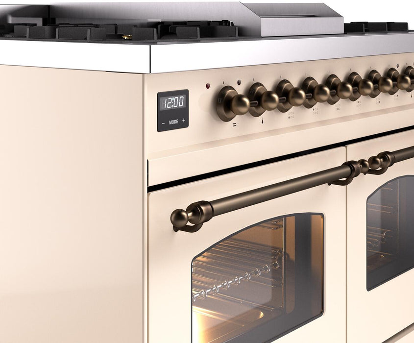 ILVE Nostalgie II 40" Dual Fuel Natural Gas Range, Antique White, Bronze Trim UPD40FNMPAWB