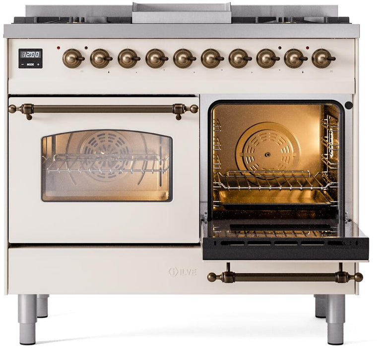 ILVE Nostalgie II 40" Dual Fuel Natural Gas Range, Antique White, Bronze Trim UPD40FNMPAWB
