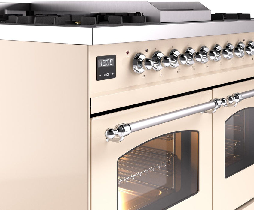 ILVE Nostalgie II 40" Dual Fuel Natural Gas Range, Antique White, Chrome Trim UPD40FNMPAWC