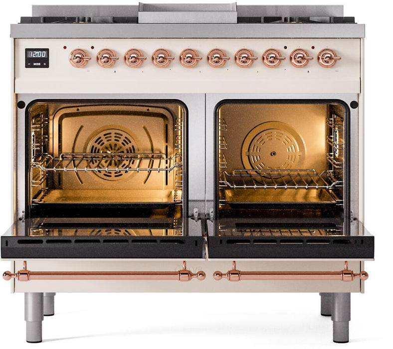 ILVE Nostalgie II 40" Dual Fuel Natural Gas Range, Antique White, Copper Trim UPD40FNMPAWP