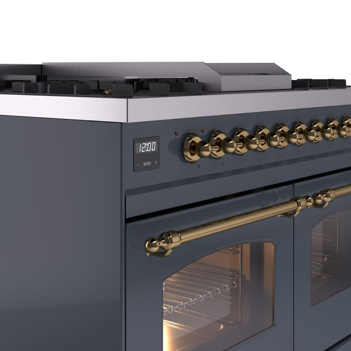 ILVE Nostalgie II 40 " Dual Fuel Natural Gas Range, Blue Grey, Brass Trim, UPD40FNMPBGG