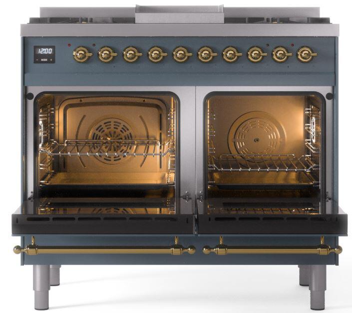 ILVE Nostalgie II 40 " Dual Fuel Natural Gas Range, Blue Grey, Brass Trim, UPD40FNMPBGG