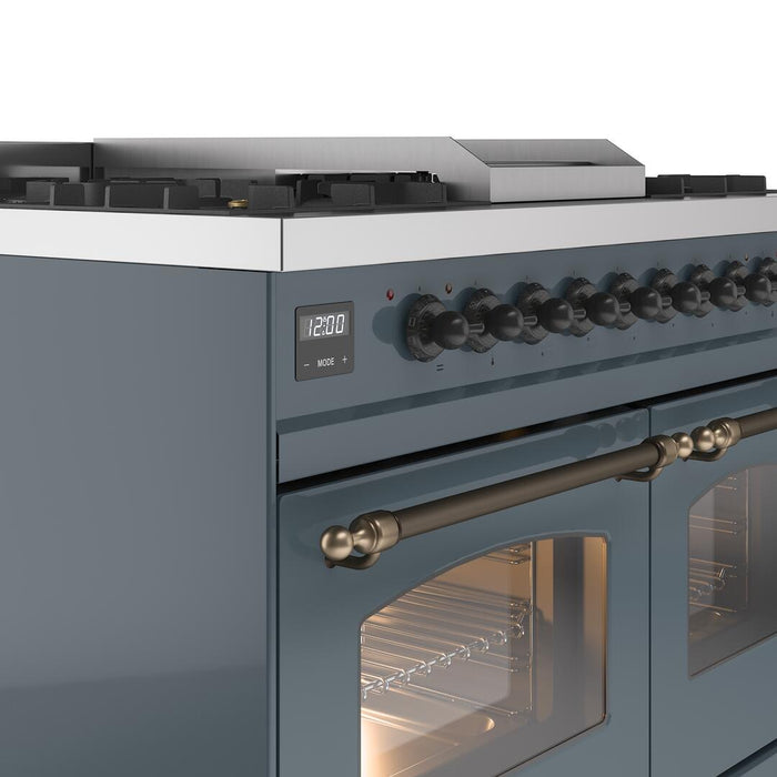 ILVE Nostalgie II 40 " Dual Fuel Natural Gas Range, Blue Grey, Bronze Trim, UPD40FNMPBGB