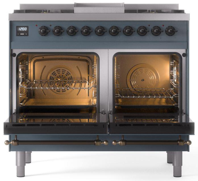 ILVE Nostalgie II 40 " Dual Fuel Natural Gas Range, Blue Grey, Bronze Trim, UPD40FNMPBGB