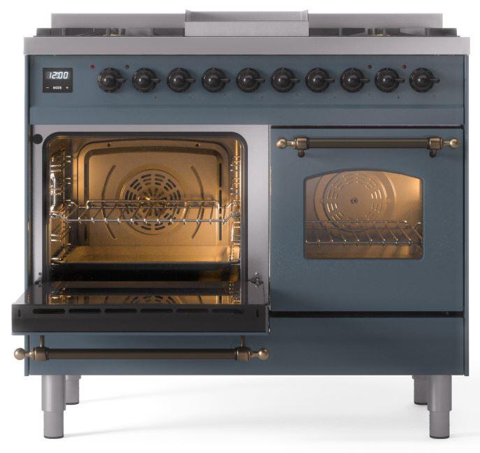 ILVE Nostalgie II 40 " Dual Fuel Natural Gas Range, Blue Grey, Bronze Trim, UPD40FNMPBGB