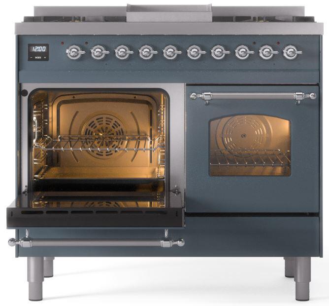 ILVE Nostalgie II 40 " Dual Fuel Natural Gas Range, Blue Grey, Chrome Trim, UPD40FNMPBGC