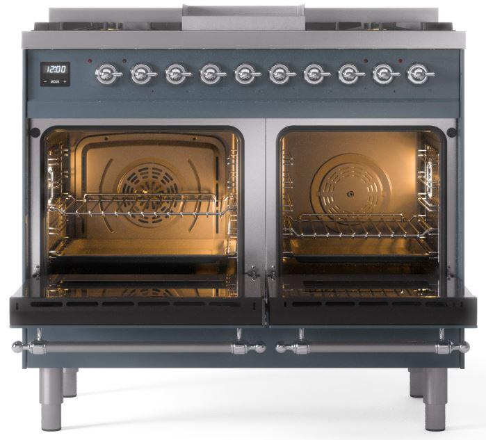 ILVE Nostalgie II 40 " Dual Fuel Natural Gas Range, Blue Grey, Chrome Trim, UPD40FNMPBGC