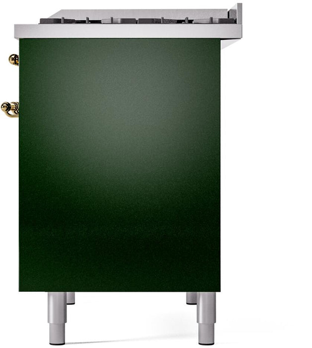 ILVE Nostalgie II 40" Dual Fuel Natural Gas Range, Emerald Green, Brass Trim UPD40FNMPEGG