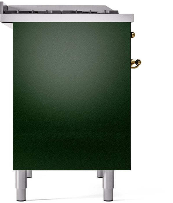 ILVE Nostalgie II 40" Dual Fuel Natural Gas Range, Emerald Green, Brass Trim UPD40FNMPEGG