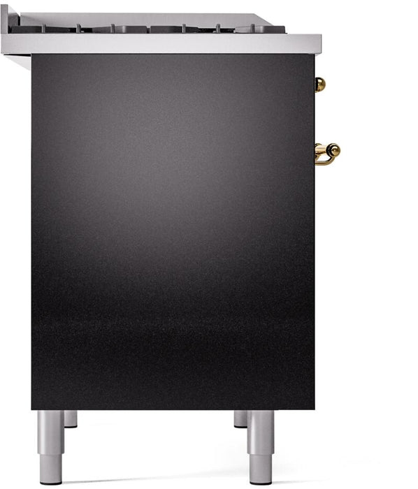 ILVE Nostalgie II 40" Dual Fuel Natural Gas Range, Glossy Black, Brass Trim UPD40FNMPBKG