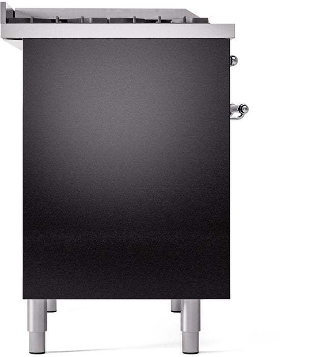 ILVE Nostalgie II 40" Dual Fuel Natural Gas Range, Glossy Black, Chrome Trim UPD40FNMPBKC