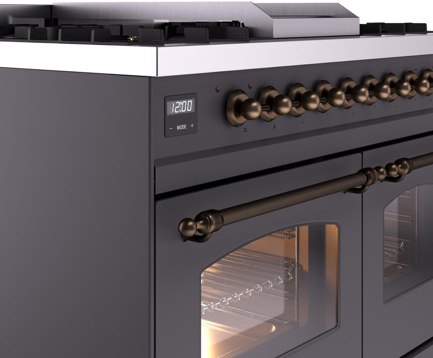 ILVE Nostalgie II 40" Dual Fuel Natural Gas Range, Matte Graphite, Bronze Trim UPD40FNMPMGB