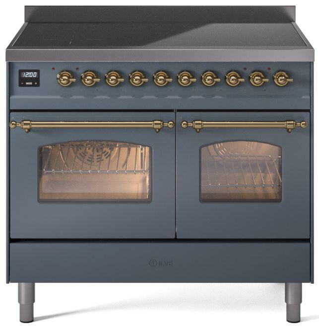 ILVE Nostalgie II 40" Electric Range ,Blue Grey, Brass Trim UPDI406NMPBGG