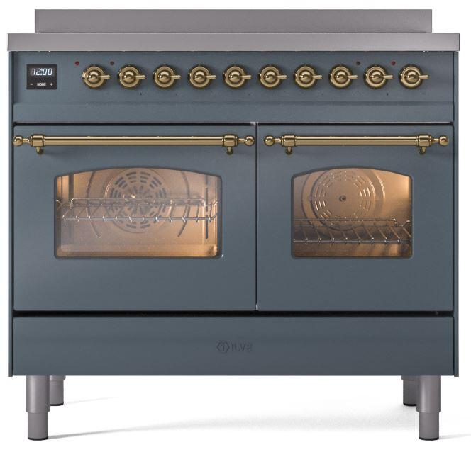ILVE Nostalgie II 40" Electric Range ,Blue Grey, Brass Trim UPDI406NMPBGG
