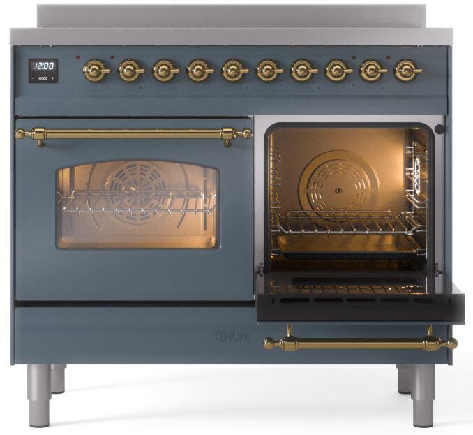 ILVE Nostalgie II 40" Electric Range ,Blue Grey, Brass Trim UPDI406NMPBGG