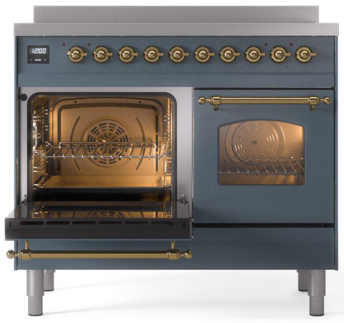 ILVE Nostalgie II 40" Electric Range ,Blue Grey, Brass Trim UPDI406NMPBGG