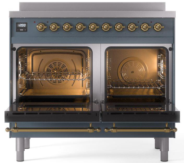 ILVE Nostalgie II 40" Electric Range ,Blue Grey, Brass Trim UPDI406NMPBGG