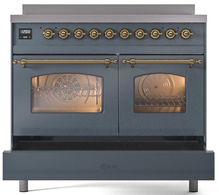 ILVE Nostalgie II 40" Electric Range ,Blue Grey, Brass Trim UPDI406NMPBGG