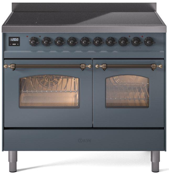 ILVE Nostalgie II 40" Electric Range ,Blue Grey, Bronze Trim UPDI406NMPBGB