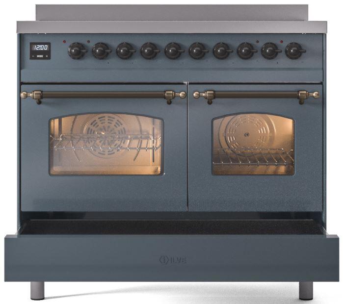 ILVE Nostalgie II 40" Electric Range ,Blue Grey, Bronze Trim UPDI406NMPBGB