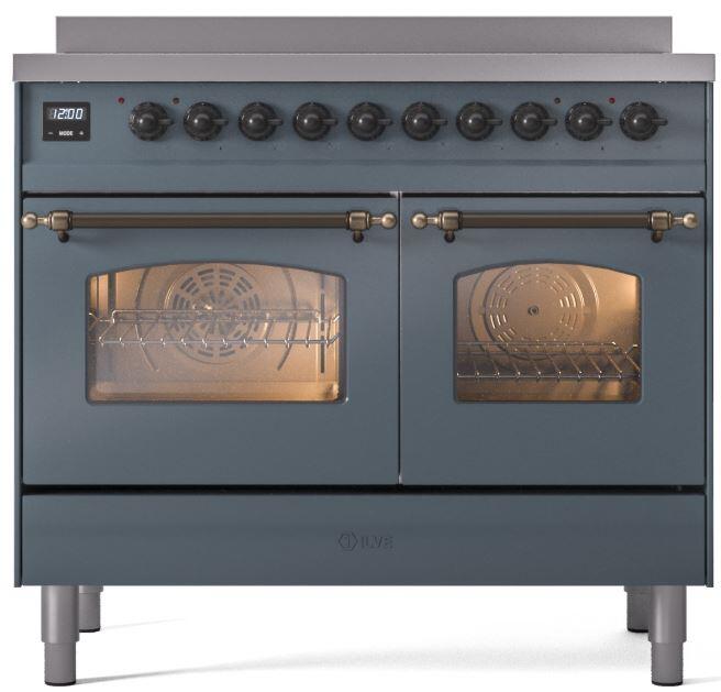 ILVE Nostalgie II 40" Electric Range ,Blue Grey, Bronze Trim UPDI406NMPBGB