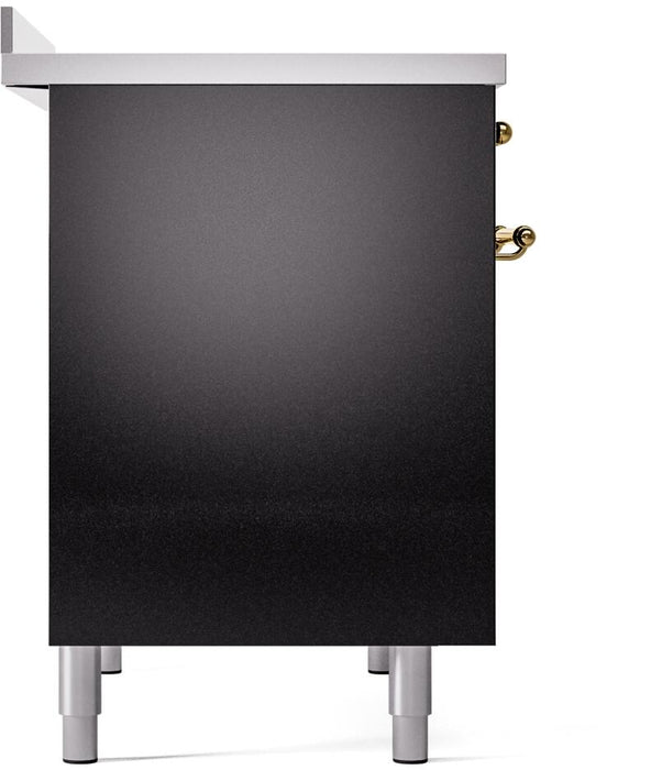 ILVE Nostalgie II 40" Electric Range, Glossy Black, Brass Trim UPDI406NMPBKG