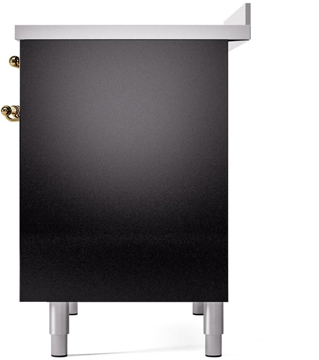 ILVE Nostalgie II 40" Electric Range, Glossy Black, Brass Trim UPDI406NMPBKG
