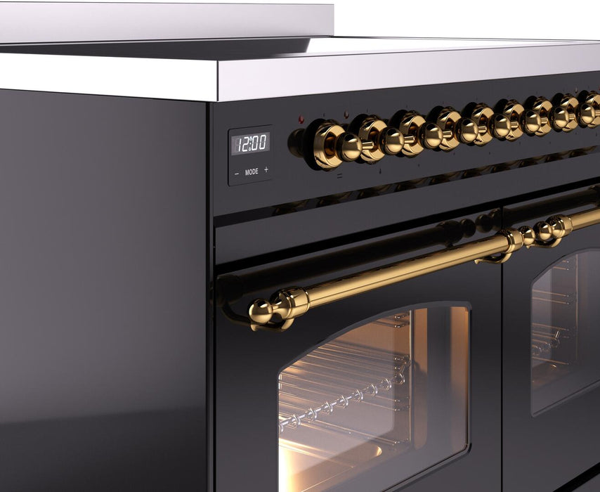 ILVE Nostalgie II 40" Electric Range, Glossy Black, Brass Trim UPDI406NMPBKG