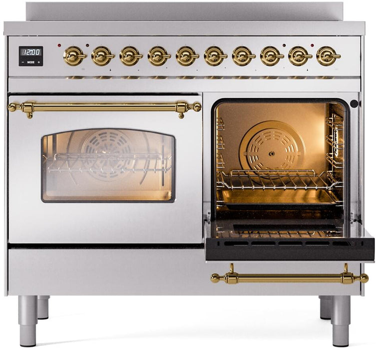 ILVE Nostalgie II 40" Electric Range, Stainless Steel, Brass Trim UPDI406NMPSSG