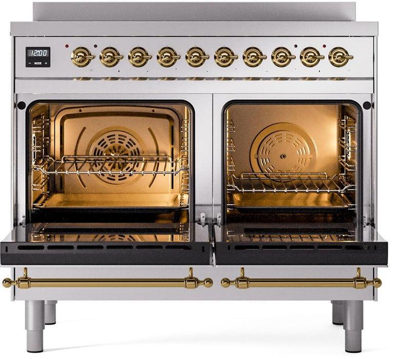 ILVE Nostalgie II 40" Electric Range, Stainless Steel, Brass Trim UPDI406NMPSSG