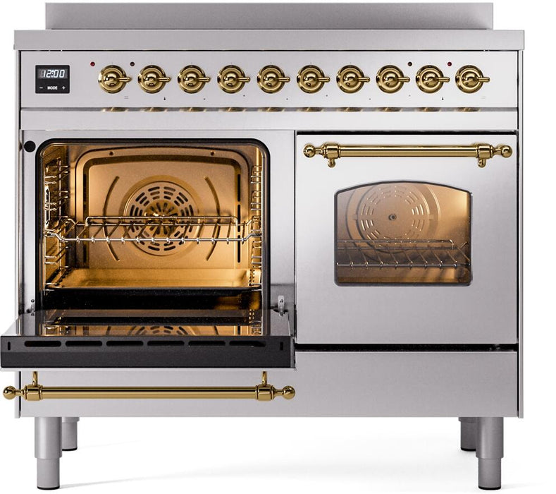 ILVE Nostalgie II 40" Electric Range, Stainless Steel, Brass Trim UPDI406NMPSSG
