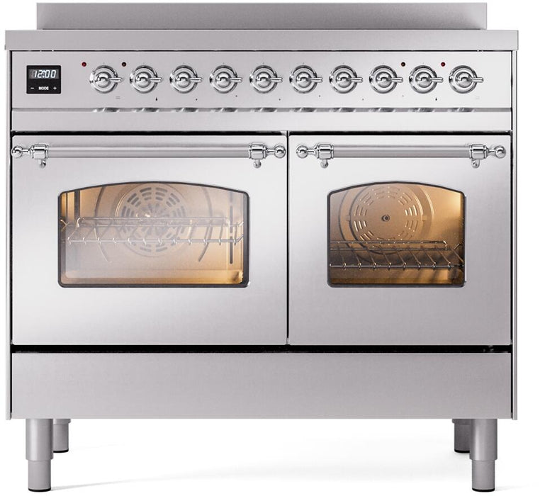 ILVE Nostalgie II 40" Electric Range, Stainless Steel, Chrome Trim UPDI406NMPSSC