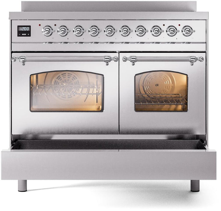 ILVE Nostalgie II 40" Electric Range, Stainless Steel, Chrome Trim UPDI406NMPSSC