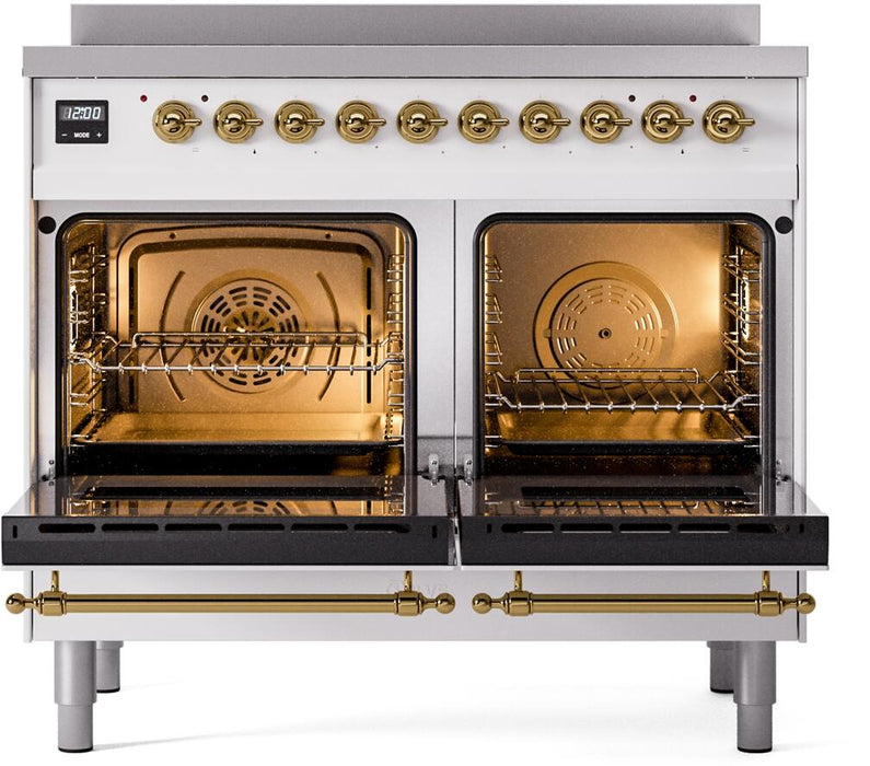ILVE Nostalgie II 40" Electric Range, White, Brass Trim  UPDI406NMPWHG