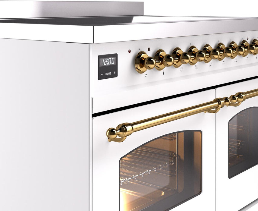 ILVE Nostalgie II 40" Electric Range, White, Brass Trim  UPDI406NMPWHG