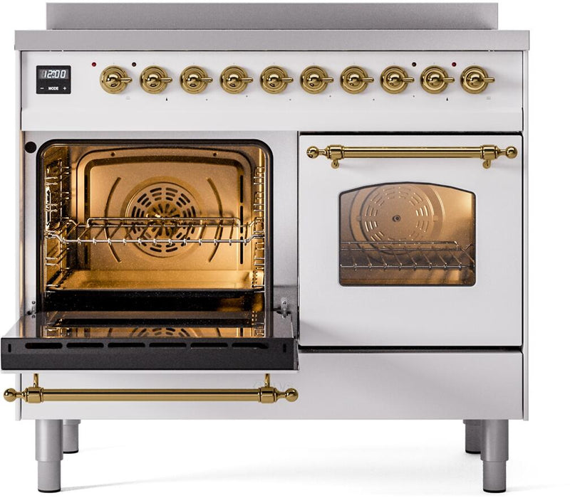ILVE Nostalgie II 40" Electric Range, White, Brass Trim  UPDI406NMPWHG